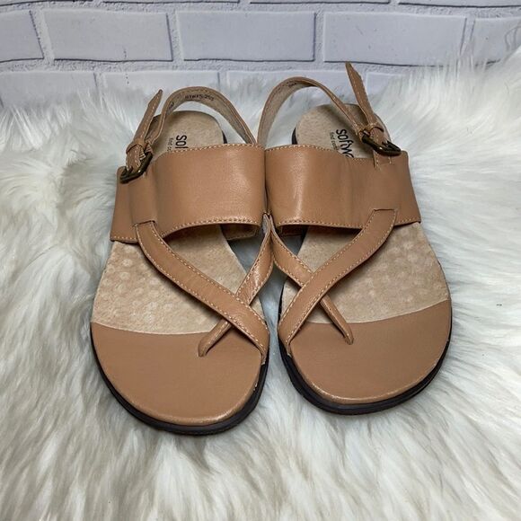 Software Tan Leather Strappy Thong Sandals Sz 5 - Picture 2 of 6